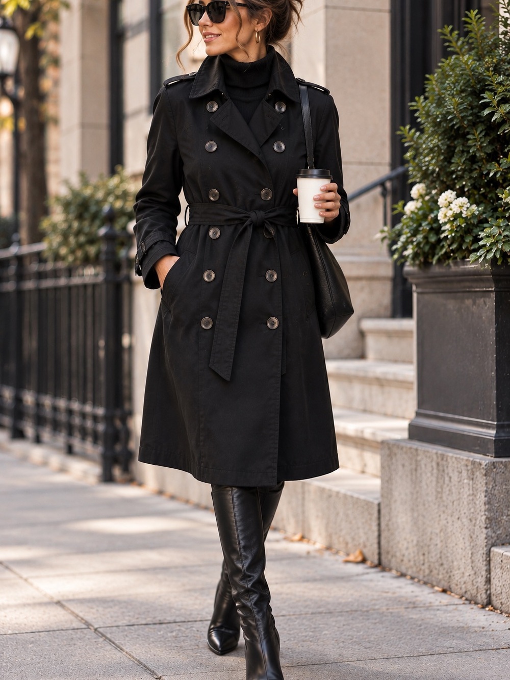🖤MAKE OFFER🖤 Gryphon New York Black Double Breasted Trench Coat Size Large